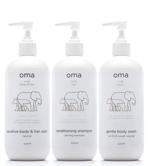 Komplekt: Kids Gentle Body Wash, 500ml + Conditioning Shampoo, 500ml + Sensitive Body & Hair Wash, 500ml