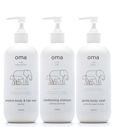 Bundle: Kids Gentle Body Wash, 500ml + Conditioning Shampoo, 500ml + Sensitive Body & Hair Wash, 500ml